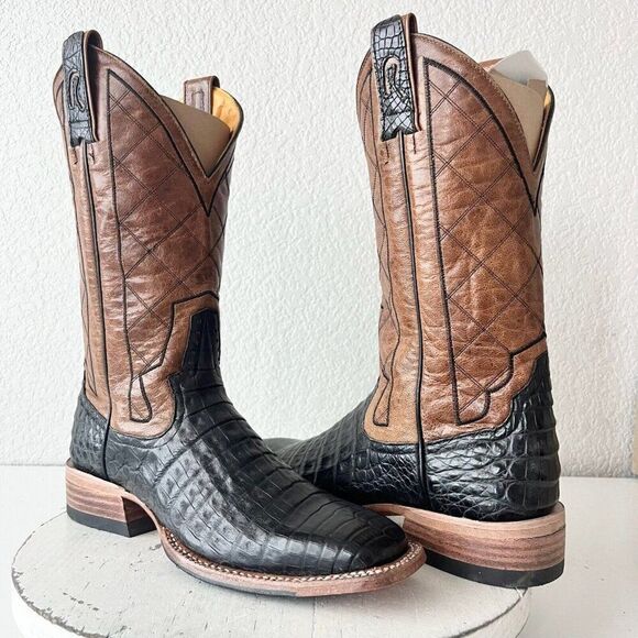 NEW Rod Patrick Mens Cowboy Boots Size 7A Black Caiman Western Boots Square Toe - Picture 1 of 11